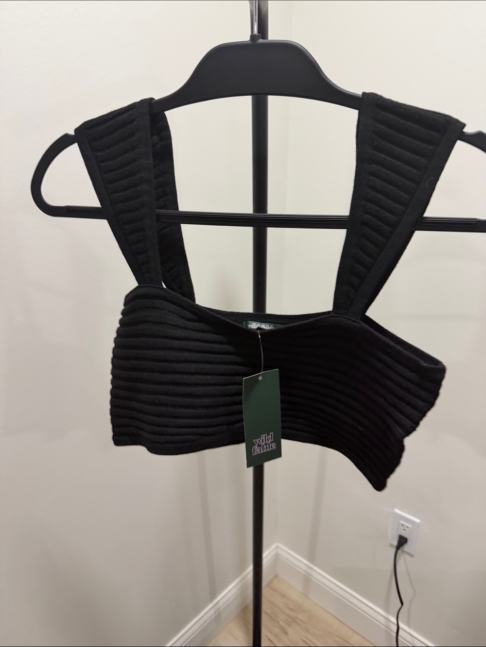 wild fable Black Ribbed Wide-Strap Crop Bralette